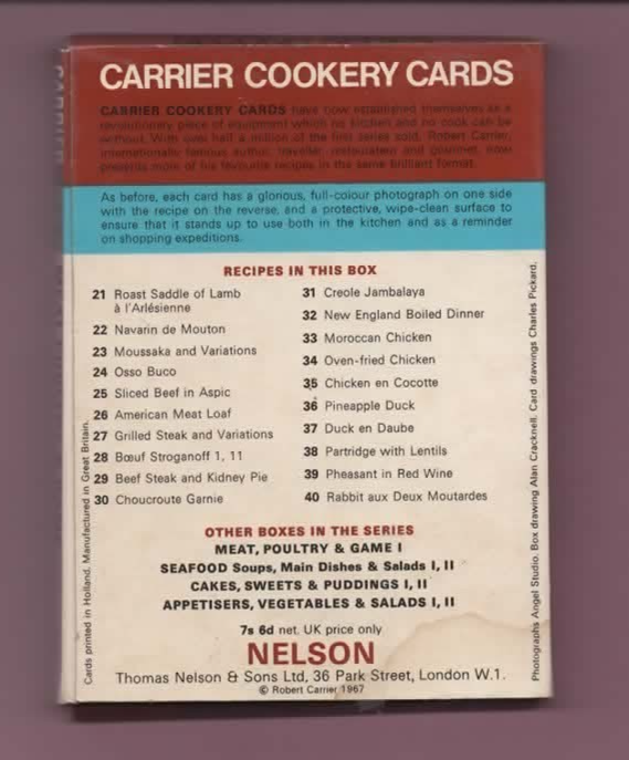 ROBERT CARRIER COOKERY CARDS FAVOURITE RECIPES: SECOND SERIES 1967 RICETTE CUCIN