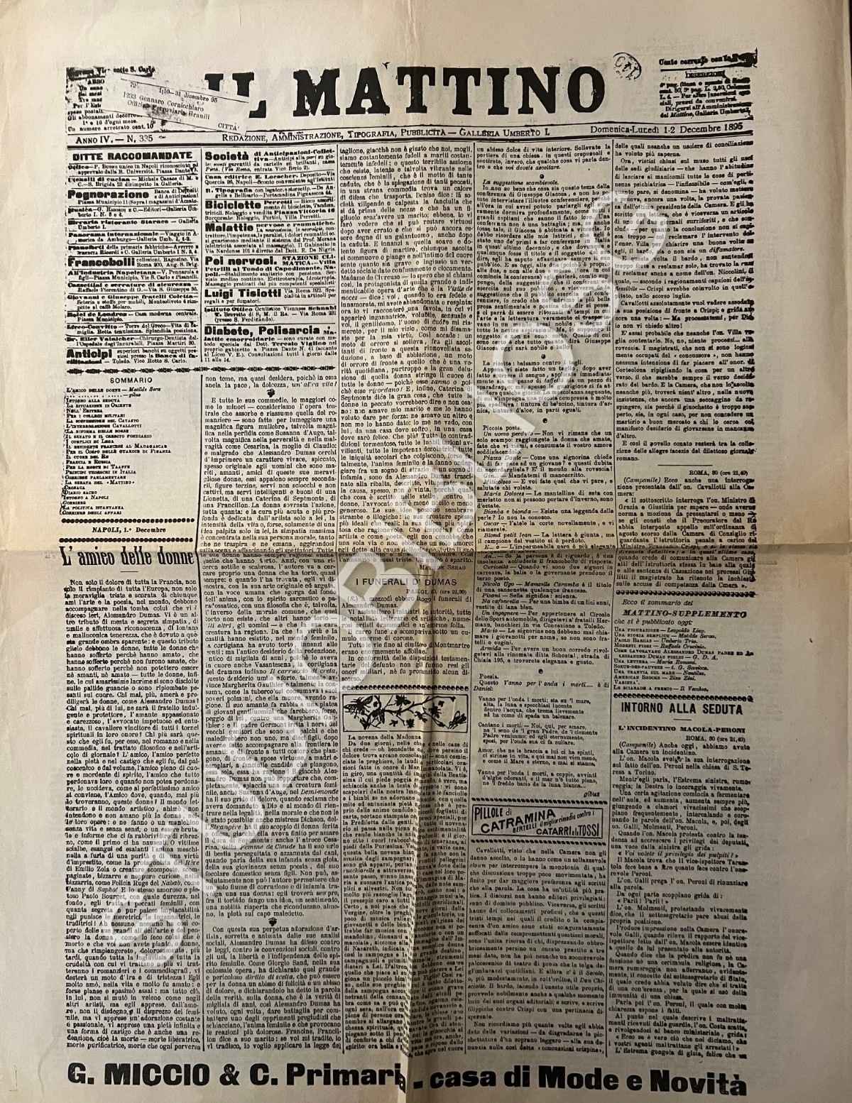 CORRIERE DI NAPOLI - IL MATTINO 1891 - 1901 , 8 PRIME PAGINE MATILDE SERAO GIBUS