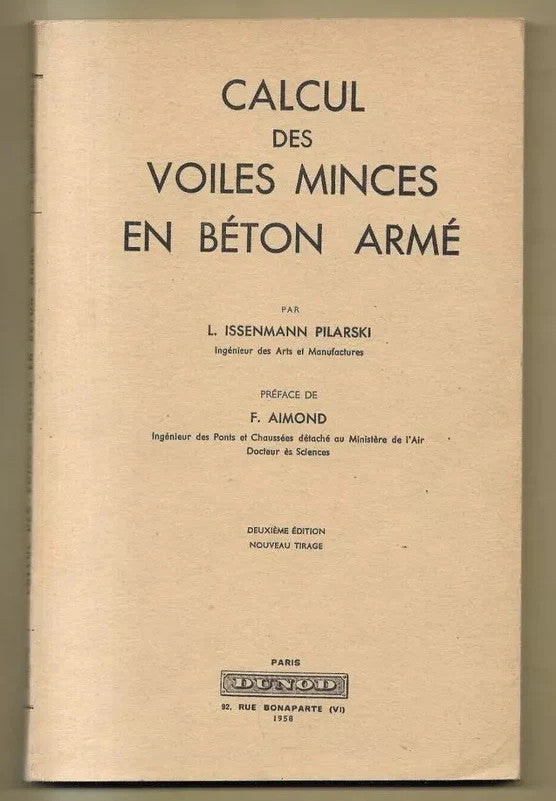INGEGNERIA CALCUL DES VOILES MINCES EN BETON ARME’ L. ISSENMANN PILARSKI 1958