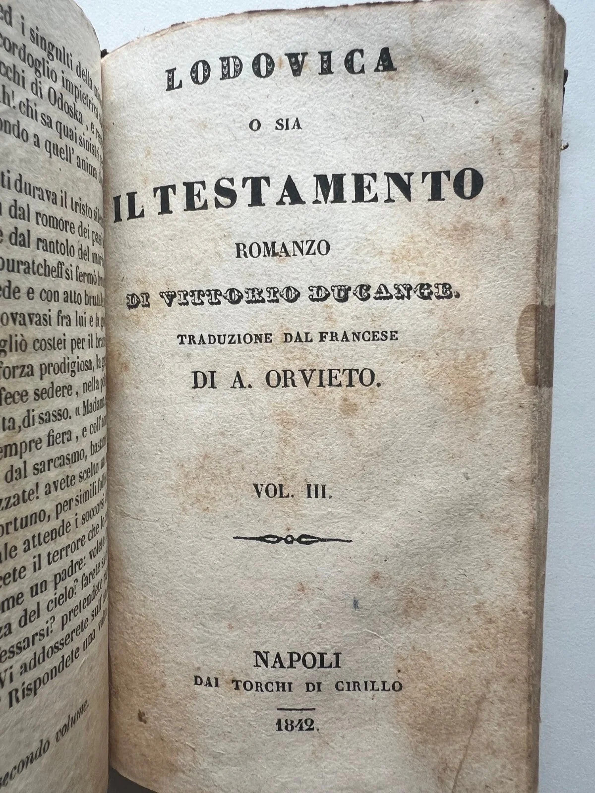 LODOVICA O SIA IL TESTAMENTO VITTORIO DUCANGE NAPOLI 1842 DAI TORCHI DEL CIRILLO