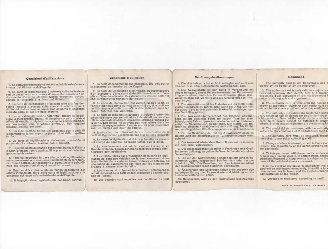 FERROVIE ITALIANE TESSERA 1965 CARTA DI LEGGITTIMAZIONE INTERNAZIONALE BOLLINI