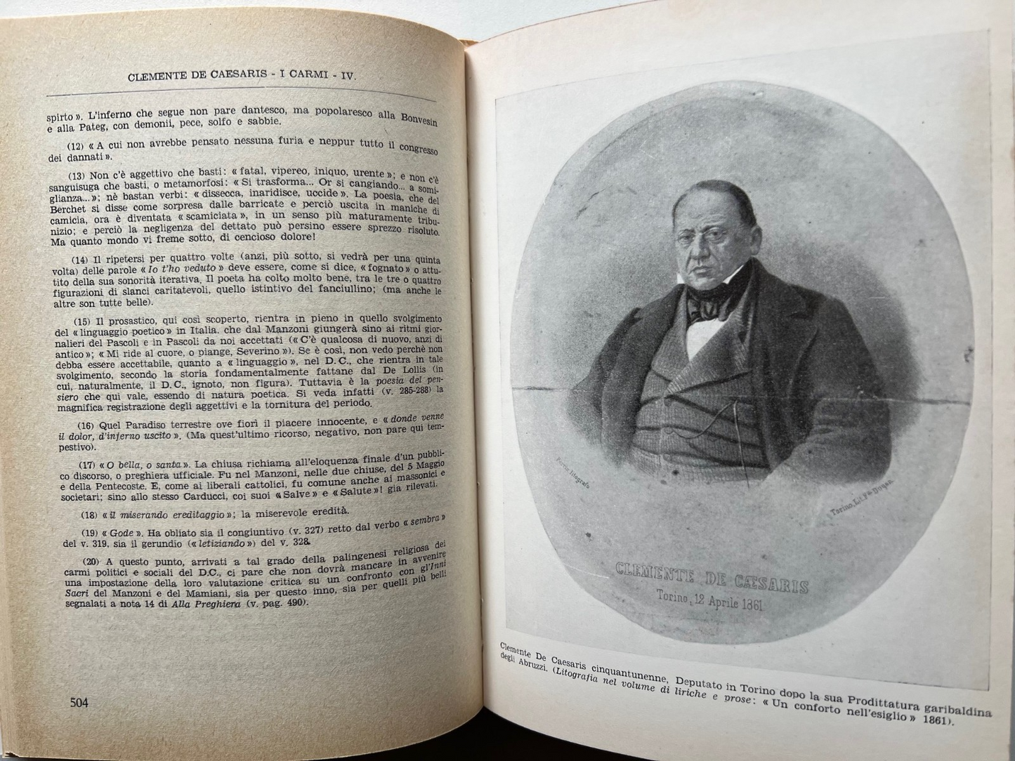 CLEMENTE DE CAESARIS ( 1810 - 1877 ) I CARMI 1961 MARCHIONNE CHIETI RISORGIMENTO