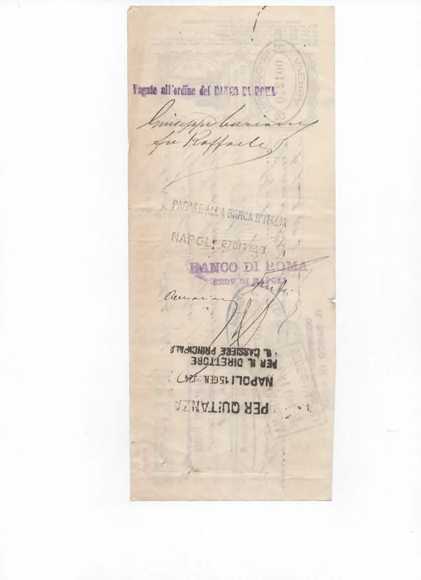 CAMBIALE NAPOLI 1923 MARCHESE GIUSEPPE CARIONI + PROTESTO CON BOLLI