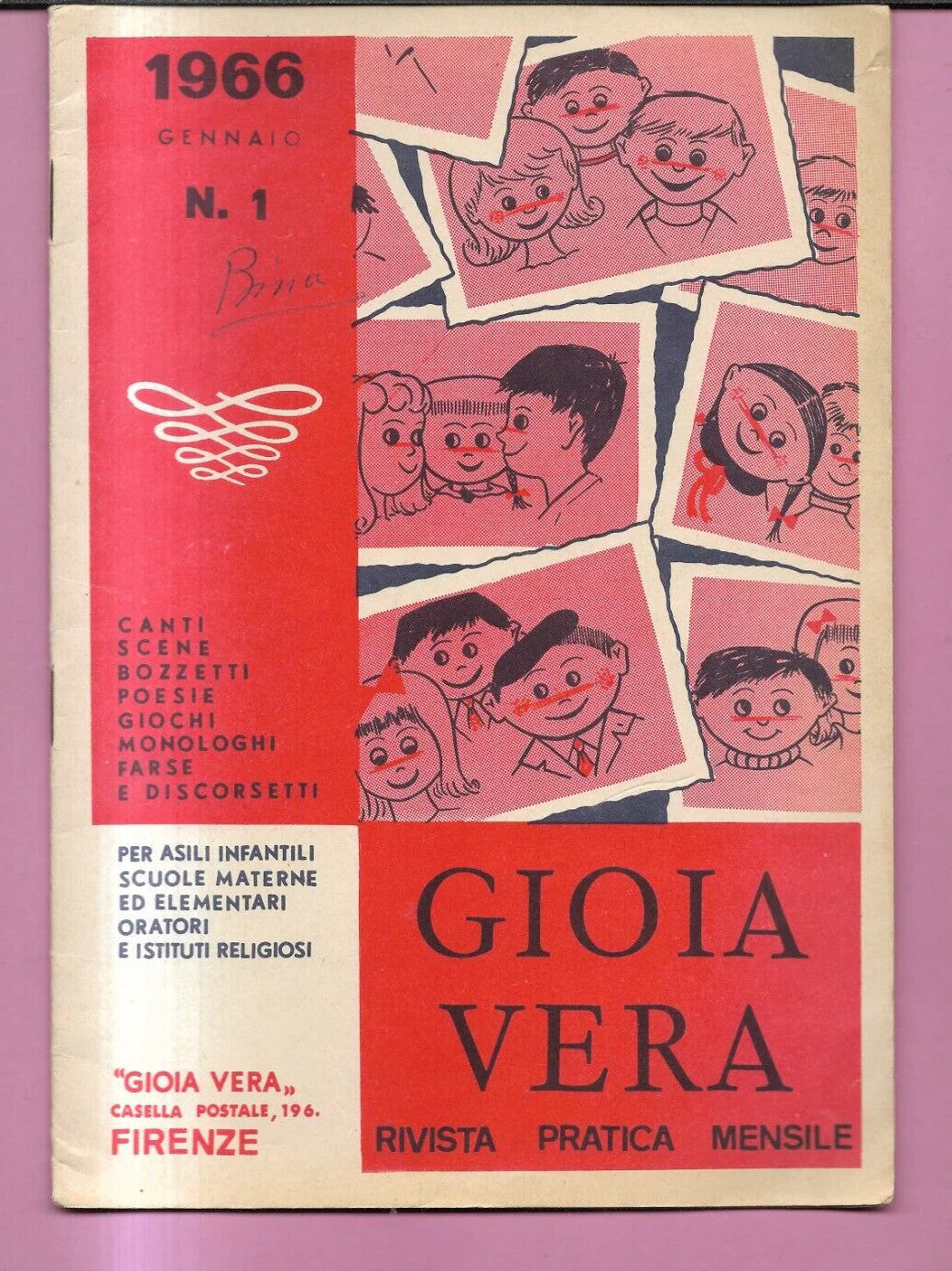GIOIA VERA N. 1 ANNO 1966 CANTI, POESIE , SCENE, SCUOLA PARROCCHIE ASILI BAMBINI