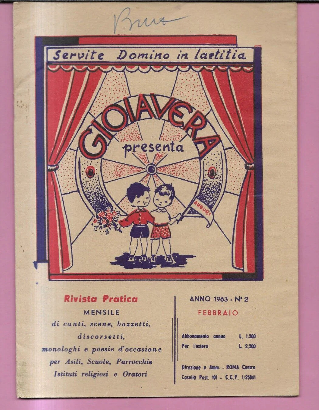 GIOIA VERA N. 2 ANNO 1963 CANTI, POESIE , SCENE, SCUOLA PARROCCHIE ASILI BAMBINI