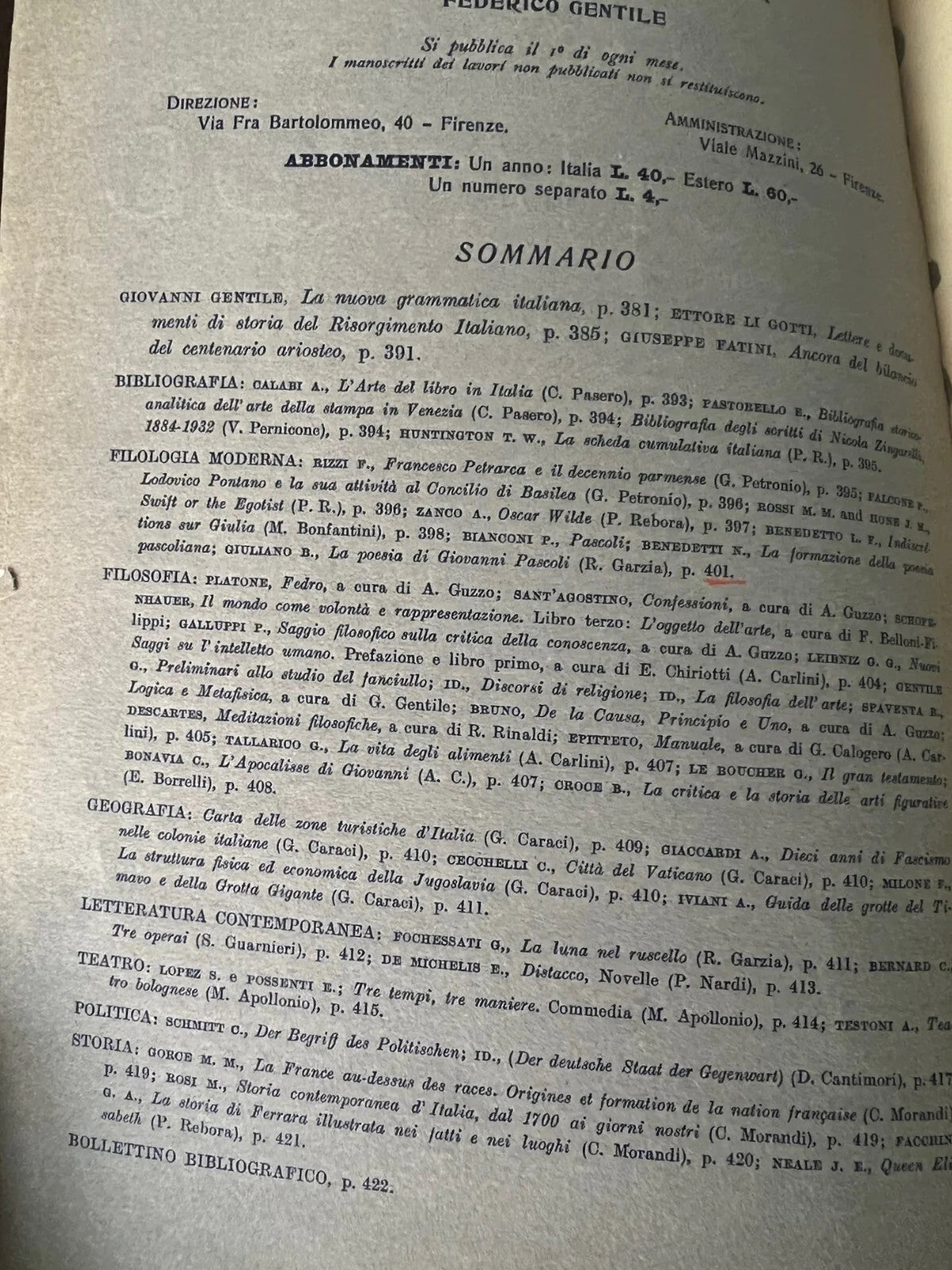 RIVISTA LEONARDO RASSEGNA BIBLIOGRAFICA ANNO V N. 9 1934 SANSONI EDITORE