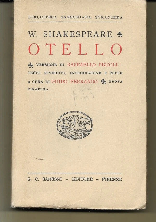OTELLO di W. Shakespeare Testo a Fronte, 1952, Sansoni