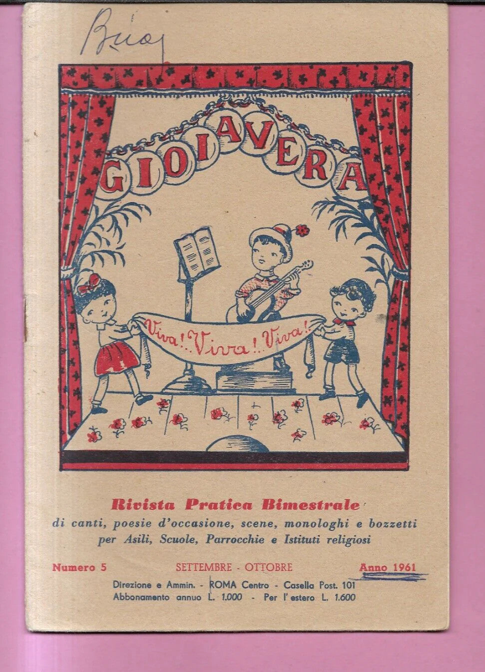 GIOIA VERA N. 5 ANNO 1961 CANTI, POESIE , SCENE, SCUOLA PARROCCHIE ASILI BAMBINI