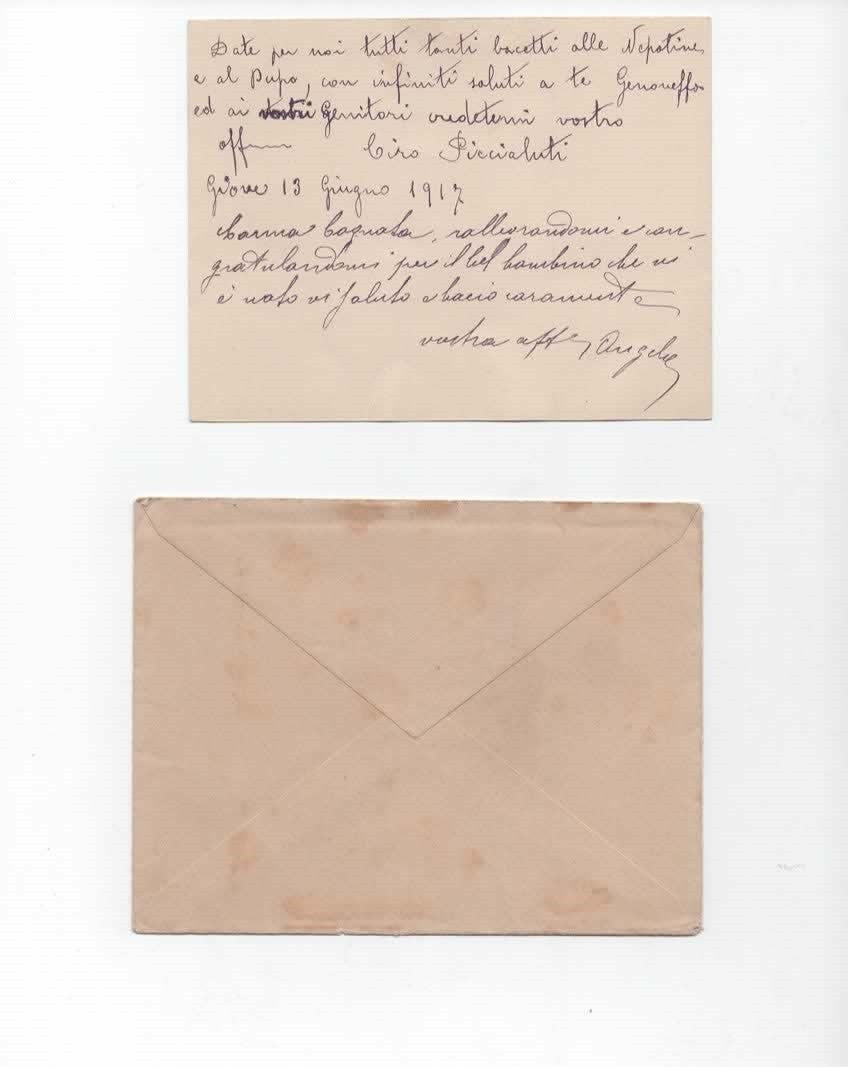 BIGLIETTO 1917 COMUNE DI GIOVE GABINETTO DEL SINDACO CIRO PIACCIALUTI AUTOGRAFAT