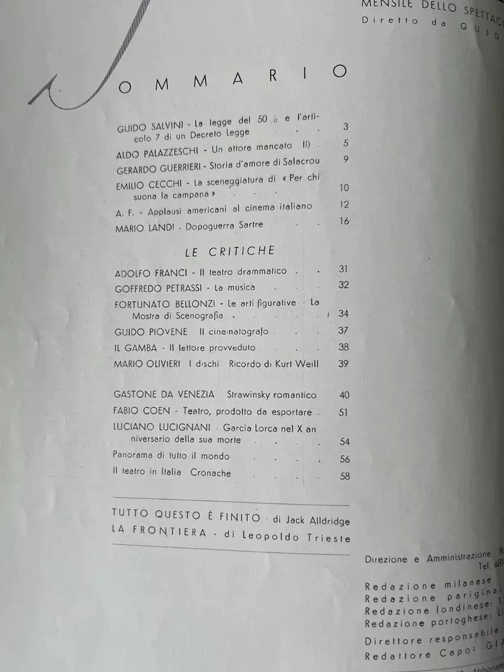 TEATRO RIVISTA DELLO SPETTACOLO E DELLE ARTI 1946 N° 5 CARLO CARRA'