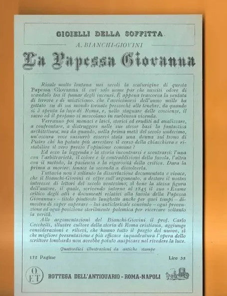 A. BIANCHI GIOVINI LA PAPESSA GIOVANNA BOTTEGA DELL'ANTIQUARIO ROMA