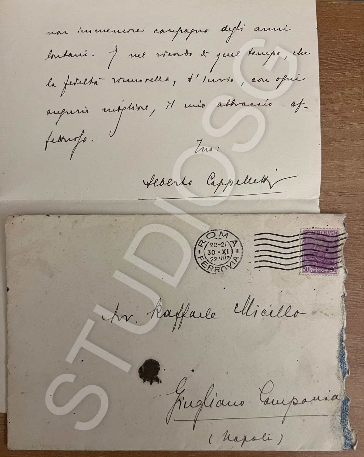VENTENNIO 1928 MINISTERO DELLE CORPORAZIONI LETTERA BUSTA BIGLIETTO A. CAPPELLET
