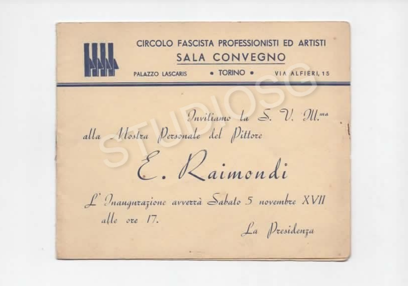 PITTORE ELVIRO RAIMONDI NAPOLI MOSTRA CIRCOLO FASCISTA LIBERO BOVIO 1938 TORINO