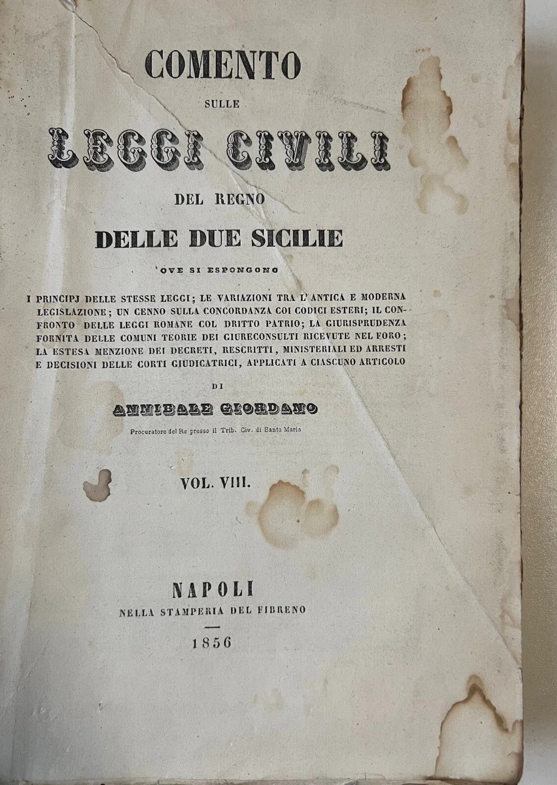 COMENTO SULLE LEGGI CIVILI DEL REGNO DELLE DUE SICILIE A. GIORDANO 1856 NAPOLI