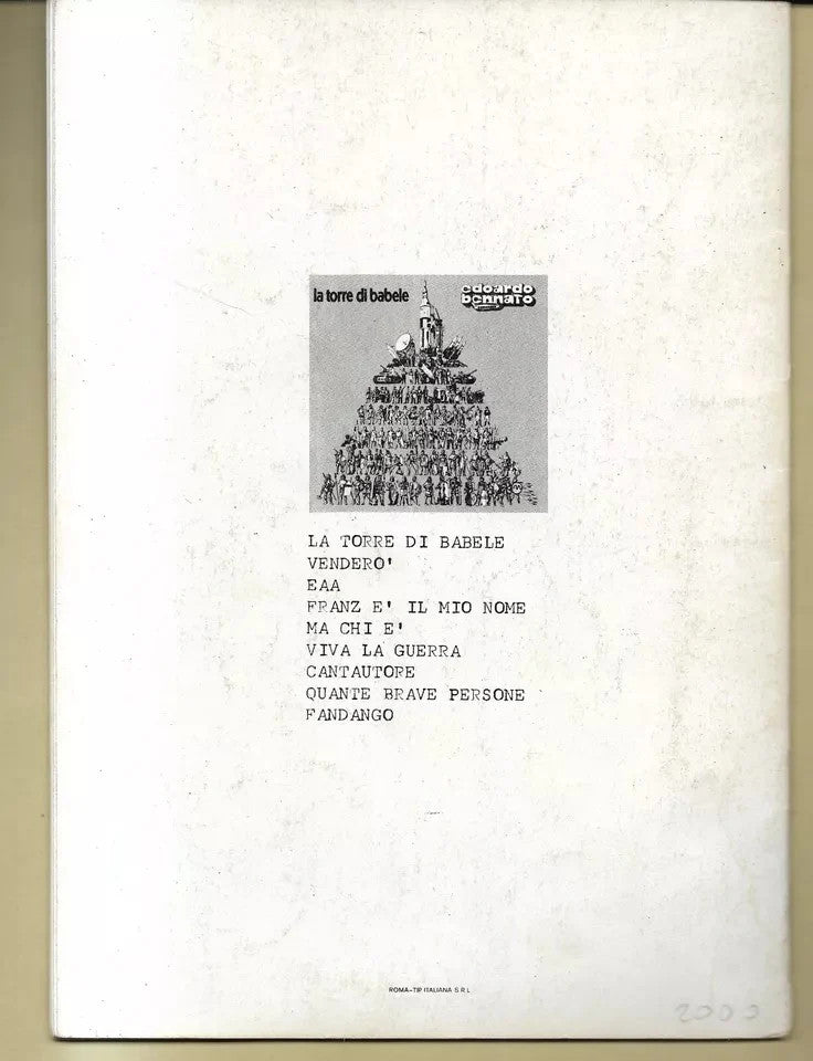 SPARTITO EDOARDO BENNATO LA TORRE DI BABELE MODULO UNO 1976 RARO