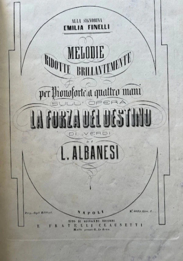 SPARTITO 1886 La Forza del Destino G. VERDI - Melodie ridotte da LUIGI ALBANESI
