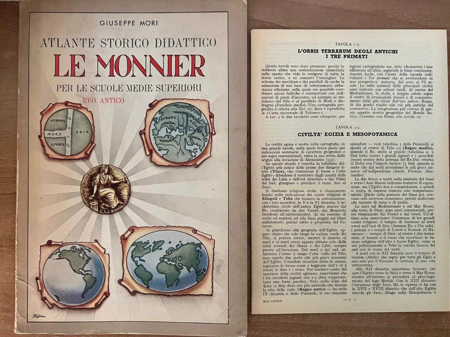 ATLANTE STORICO DIDATTICO LE MONNIER EVO ANTICO GIUSEPPE MORI 1954 + GUIDA
