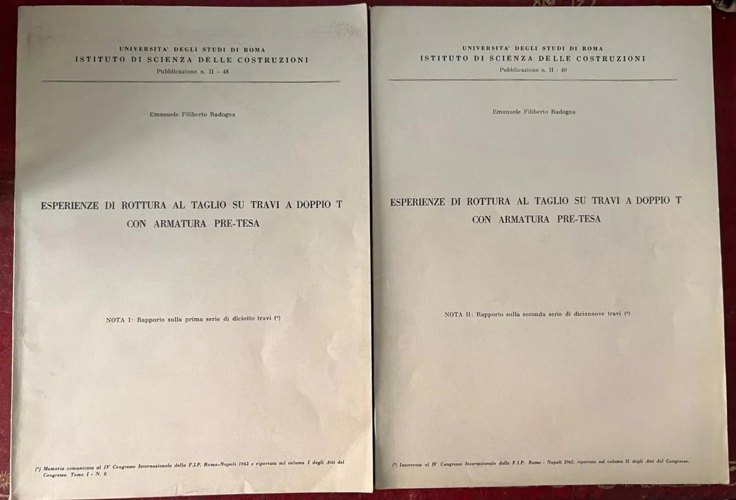 Ingegneria RADOGNA ESPERIENZE DI ROTTURA AL TAGLIO SU TRAVI A DOPPIO T ROMA 1962