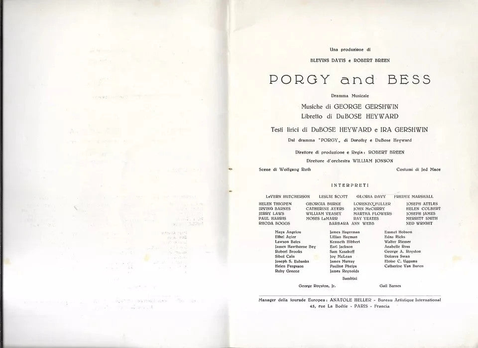 LIBRETTO D'OPERA PORGY AND BESS GERSHWIN - DuBOSE TEATRO DI SAN CARLO 1954 -55