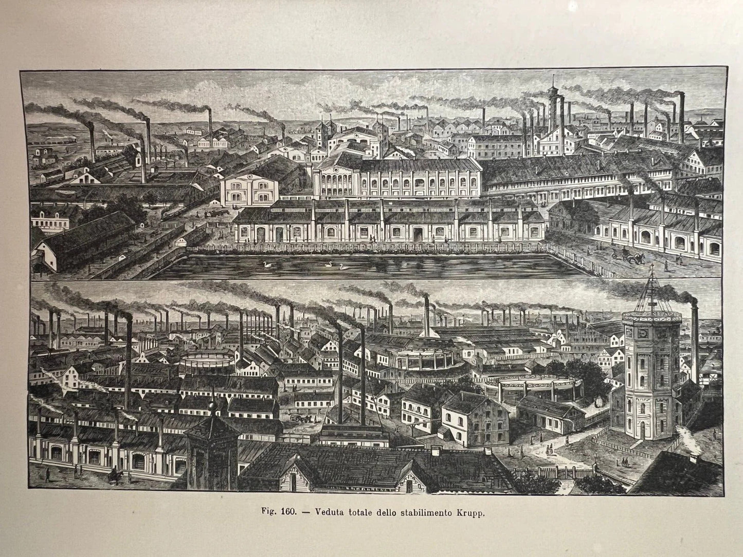 STAMPA 1886 VEDUTA TOTALE DELLO STABILIMENTO KRUPP , ACCIAIO, GERMANIA