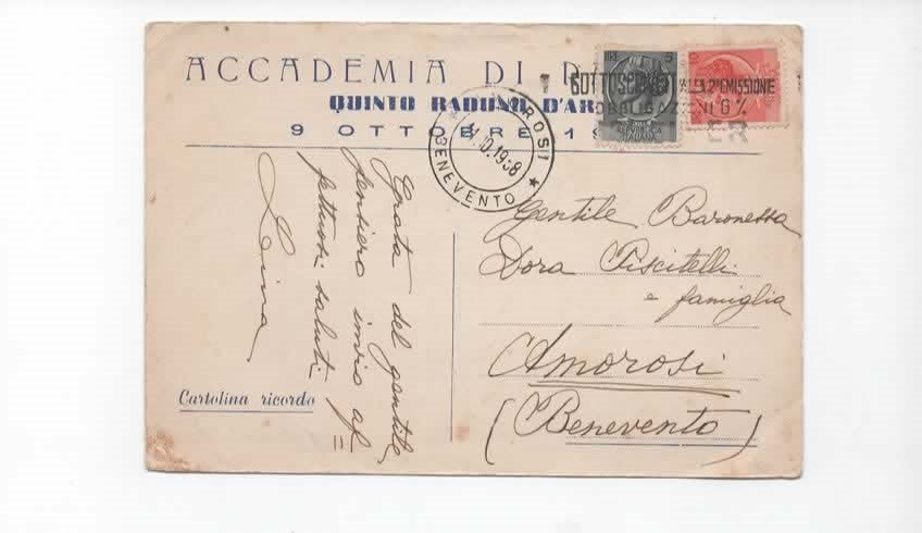 Poetessa Lina Laganà - Cartolina Autografa 1958 - Diretta alla Baronessa Piscitelli di Amorosi Benevento- Rara Storia Postale