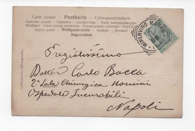 1909 Gaby Deslys - Rara Cartolina Lychromgrafia Colorata a Mano - Viaggiata da Minervino Murge (BA) a Napoli Ospedale degli Incurabili