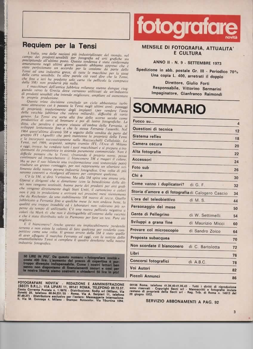 RIVISTA FOTOGRAFARE ANNO II N 9 SETTEMBRE 1973