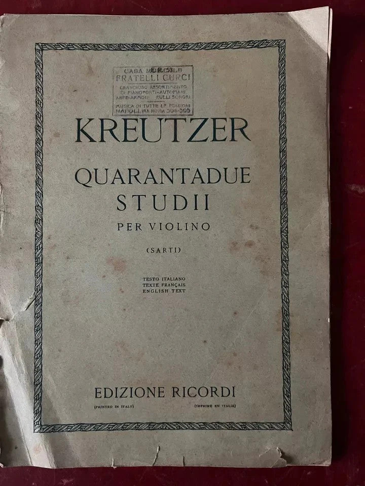 SPARTITO R. KREUTZER 42 STUDII PER VIOLINO EDIZIONI RICORDI PRIMI '900