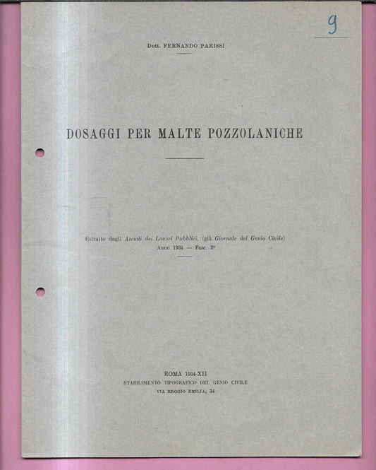 DOSAGGI PER MALTE POZZOLANICHE F. PARISSI 1934 TIPOG. GENIO CIVILE
