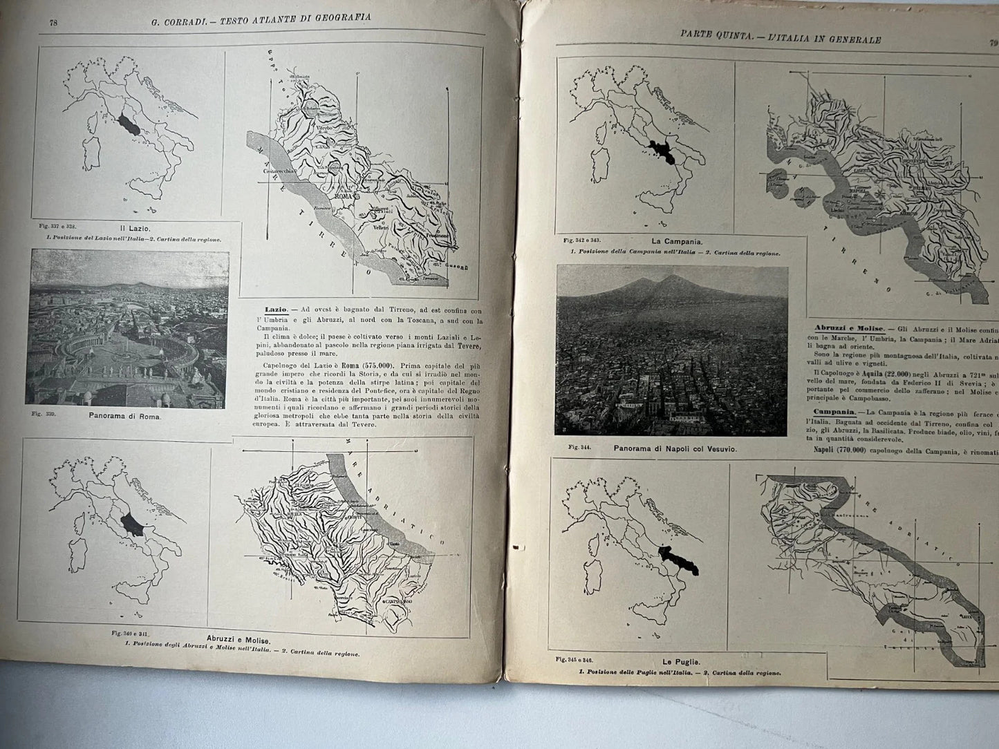 G. CORRADI TESTO ATLANTE DI GEOGRAFIA VOLUME PRIMO REMO SANDRON 1911 F. NONNI