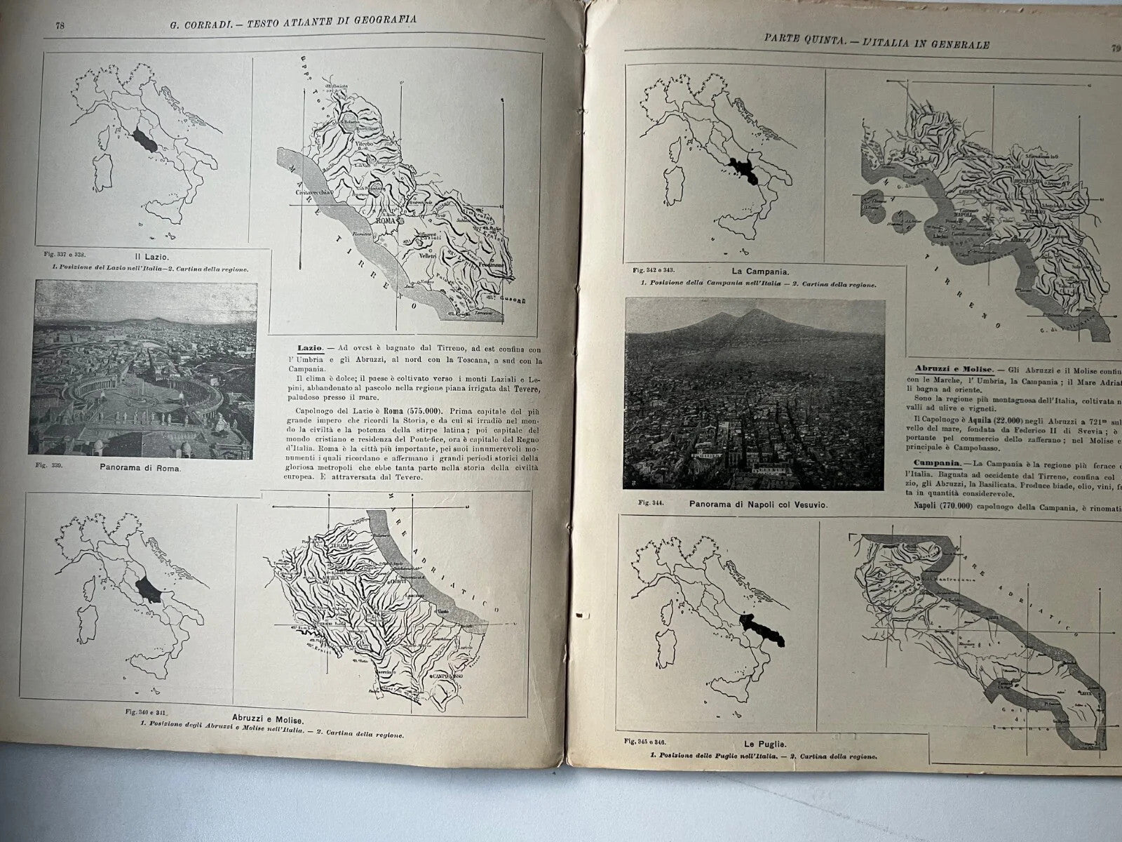 G. CORRADI TESTO ATLANTE DI GEOGRAFIA VOLUME PRIMO REMO SANDRON 1911 F. NONNI