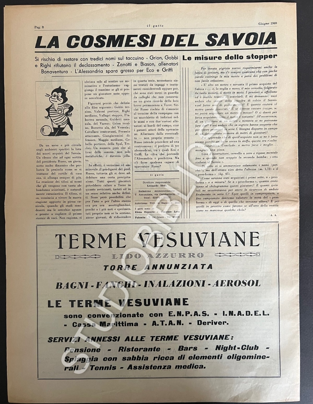 TORRE ANNUNZIATA IL GATTO 1969 MENSILE ATTUALITA' SPORT CALCIO TURRIS SAVOIA