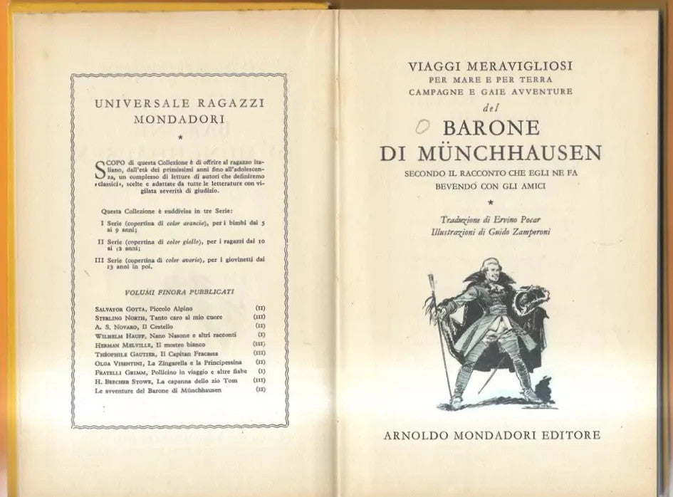 VIAGGI MERAGLIOSI DEL BARONE DI MUNCHHAUSEN MONDADORI 1952 ZAMPERONI ILLUSTRATOR