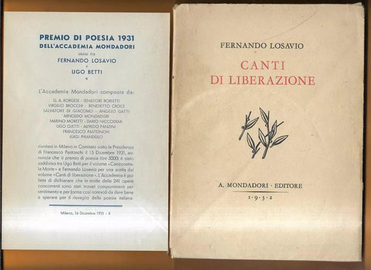 CANTI DI LIBERAZIONE Fernando Losavio, 1932, A. Mondadori Editore