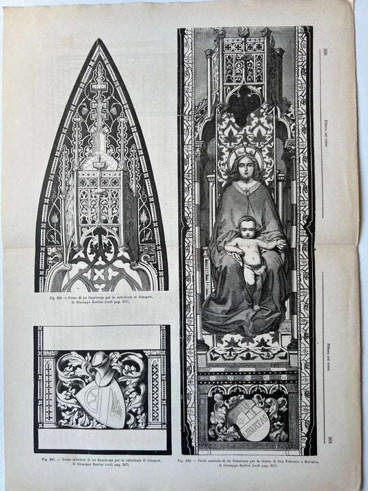 STAMPA 1886 MADONNA CON BAMBINO BOLOGNA GIUSEPPE BERTINI GLASGOW