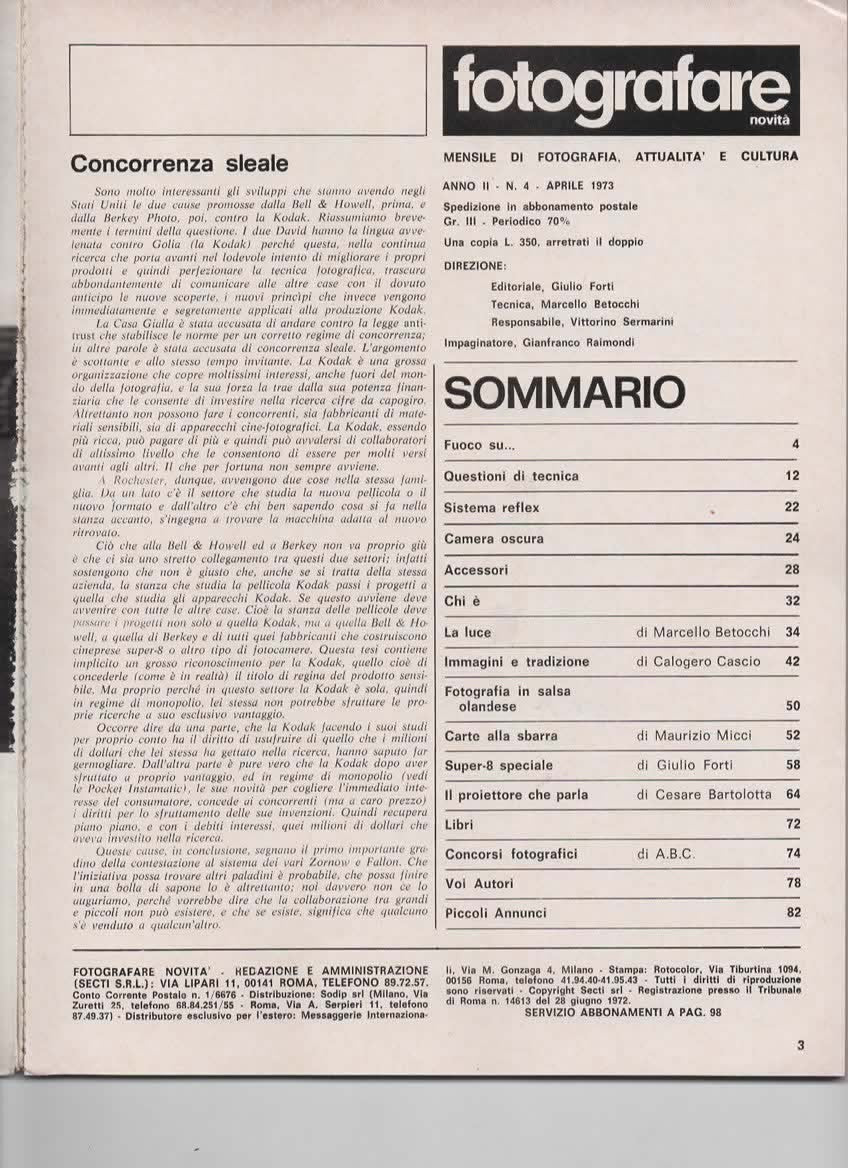 RIVISTA FOTOGRAFARE ANNO II N 4 APRILE 1973 - IL FOTOGRAFO DEL FOLKLORE