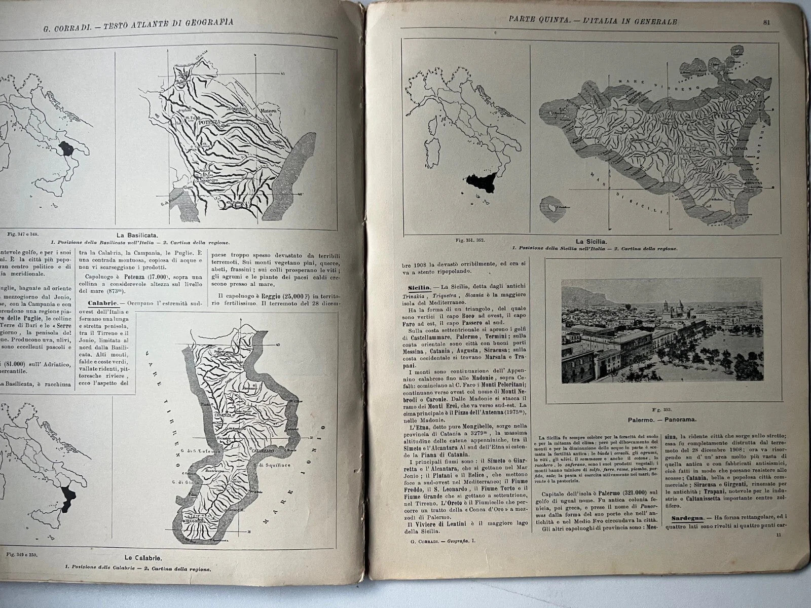 G. CORRADI TESTO ATLANTE DI GEOGRAFIA VOLUME PRIMO REMO SANDRON 1911 F. NONNI