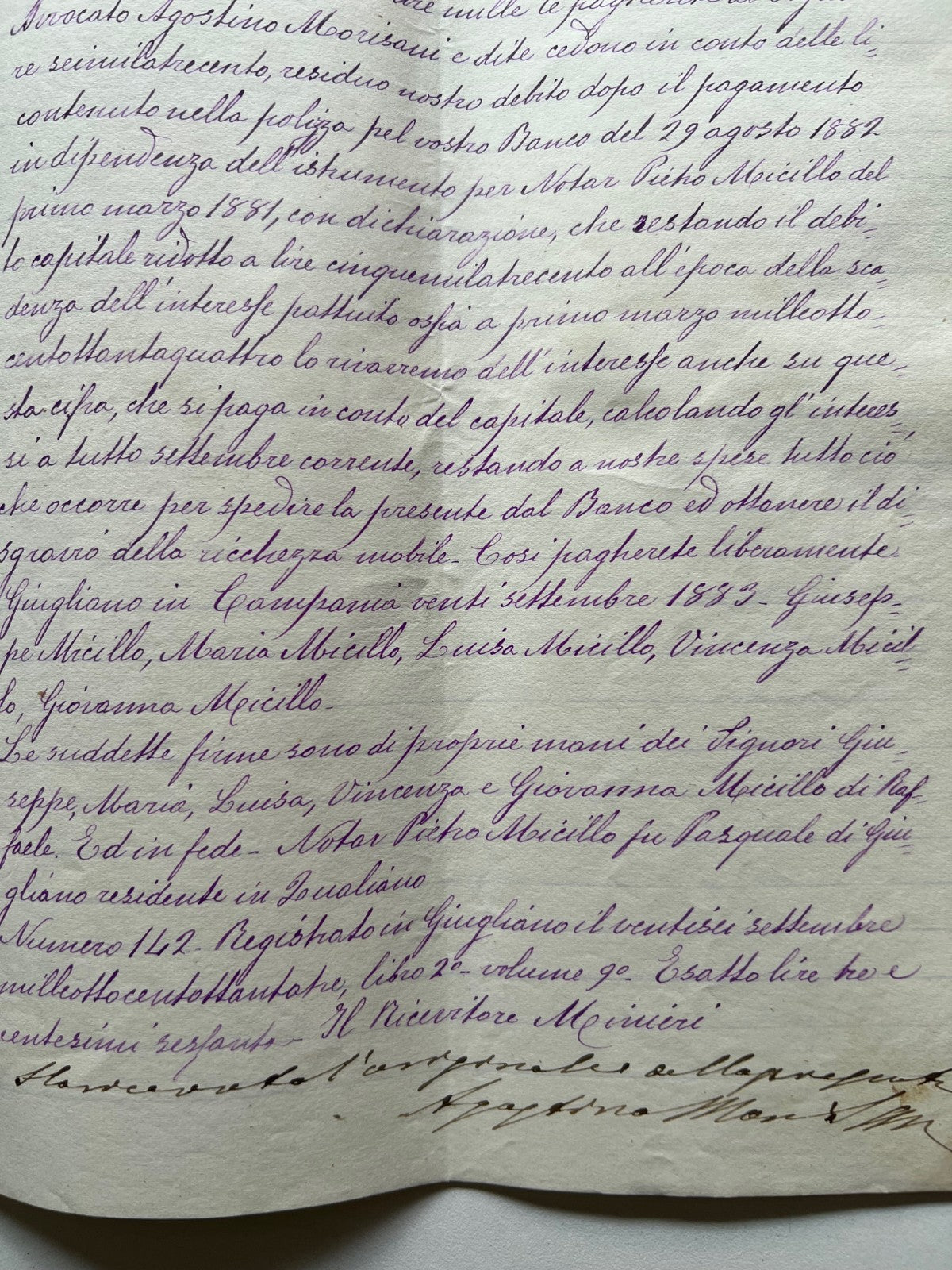 Banco di Napoli Fede di credito 1883 , 2 Manoscritti Giugliano