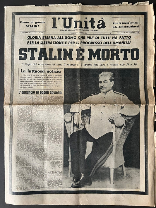 L'UNITA' STALIN E' MORTO VENERDI 6 MARZO 1953 COMPLETO COMUNISMO URSS BOLSCEVISM