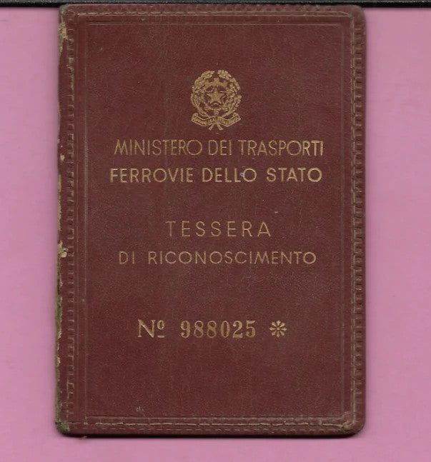 1960 TESSERA DI RICONOSCIMENTO FERROVIE DELLO STATO MINISTERO TRASPORTI
