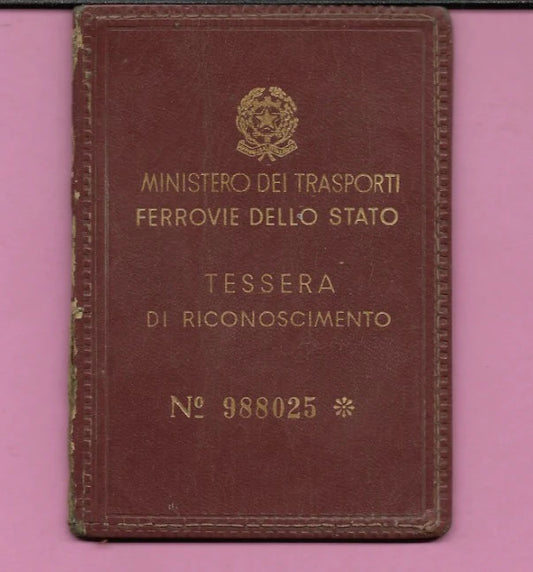 1960 TESSERA DI RICONOSCIMENTO FERROVIE DELLO STATO MINISTERO TRASPORTI
