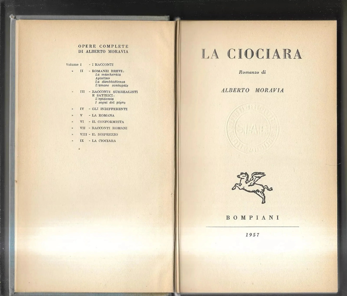 LA CIOCIARA ALBERTO MORAVIA BOMPIANI 1957 SECONDA EDIZIONE