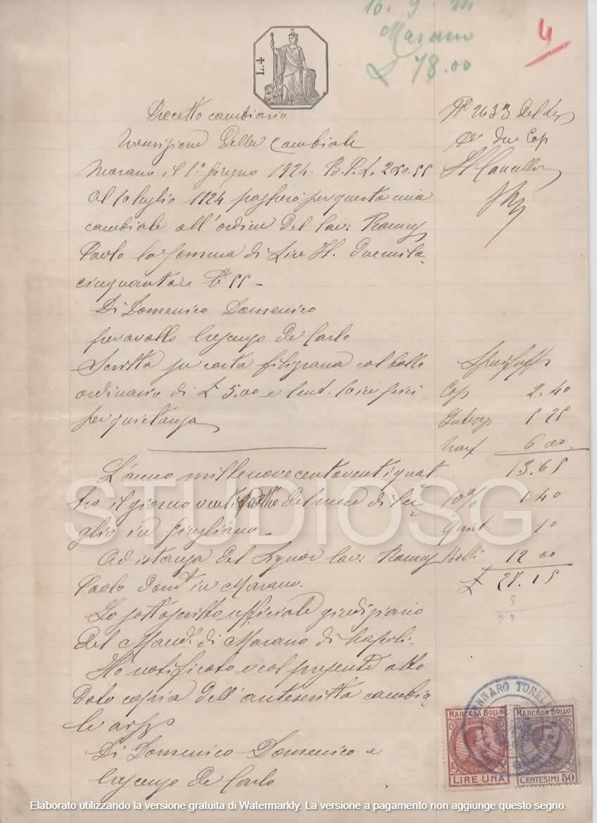 CAMBIALE NAPOLI 1924 + PRECETTO CAMBIARIO CON BOLLI