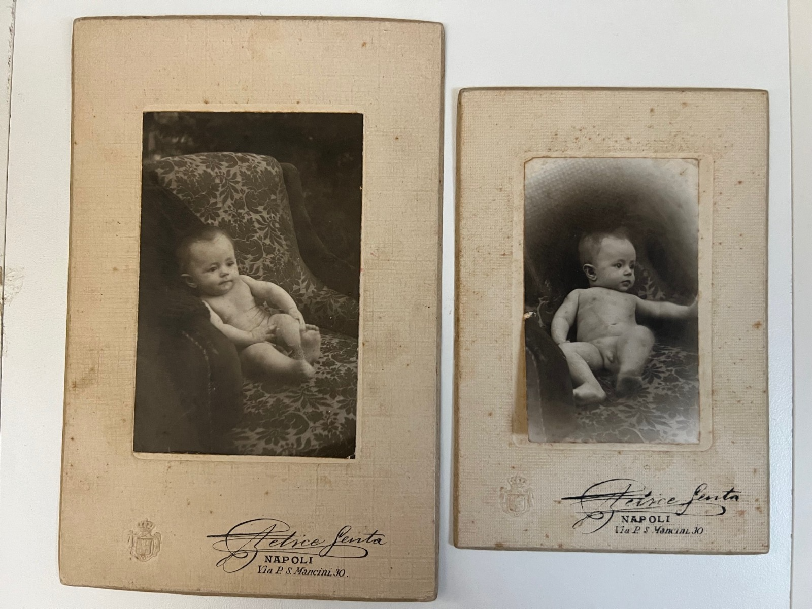 Foto d'epoca 1900 Napoli Felice Genta - 2 foto artistiche Bambino