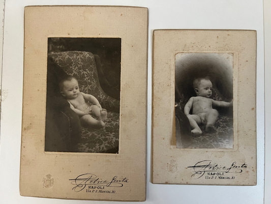 Foto d'epoca 1900 Napoli Felice Genta - 2 foto artistiche Bambino