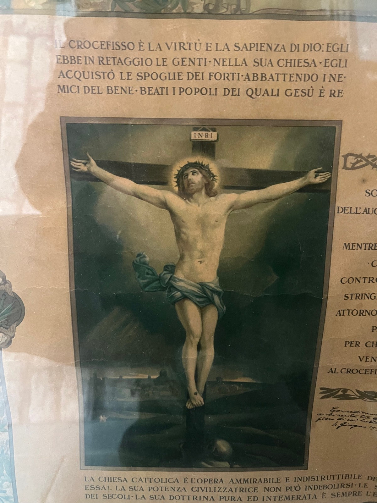 Stampa religiosa per l'adorazione del crocifisso dedica Papa Benedetto XV 1917