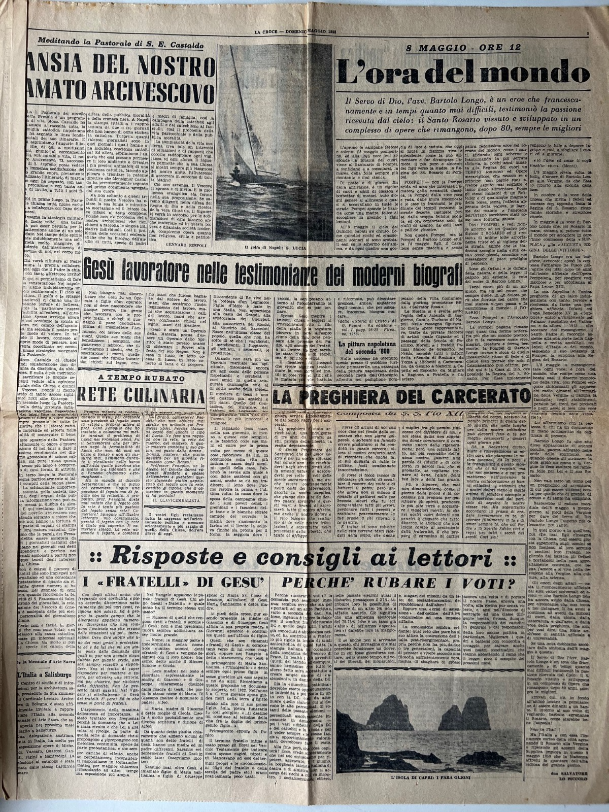 LA CROCE SETTIMANALE POLITICO CATTOLICO 1958 MADONNA DI POMPEI BARTOLO LONGO