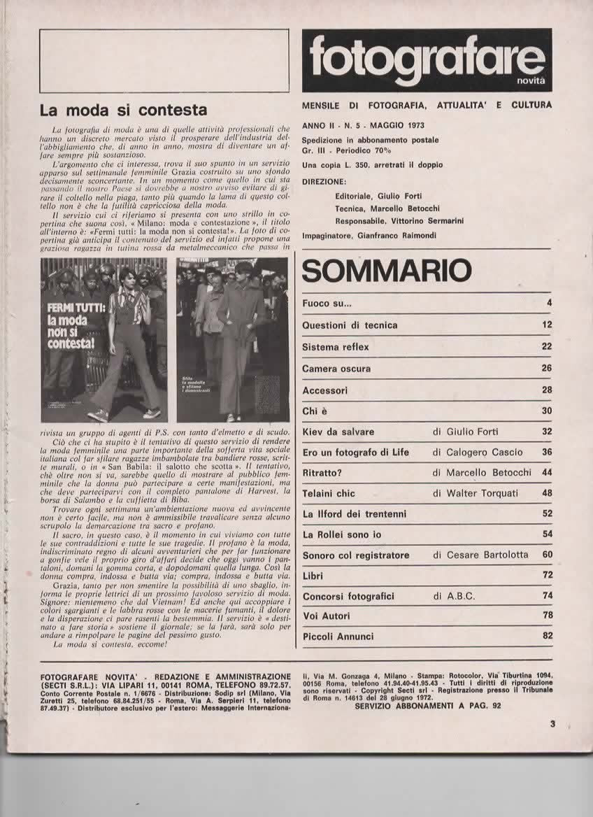RIVISTA FOTOGRAFARE ANNO II N 5 MAGGIO 1973 - ILFORD - ROLLEI