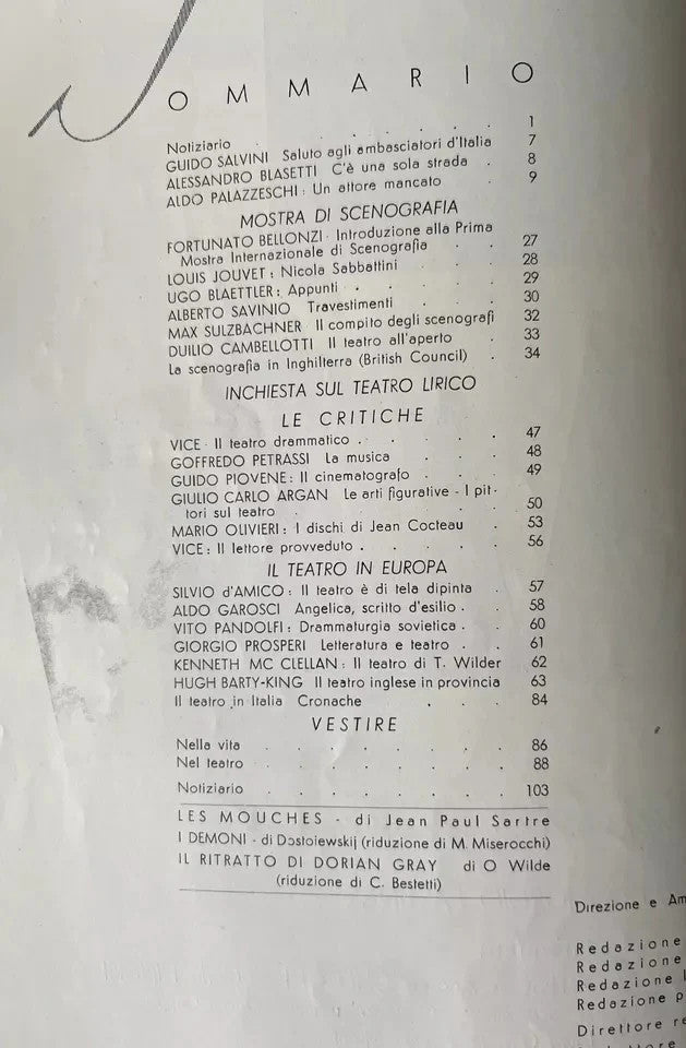 TEATRO RIVISTA DELLO SPETTACOLO E DELLE ARTI 1946 N° 3 - 4 FELICE CASORATI