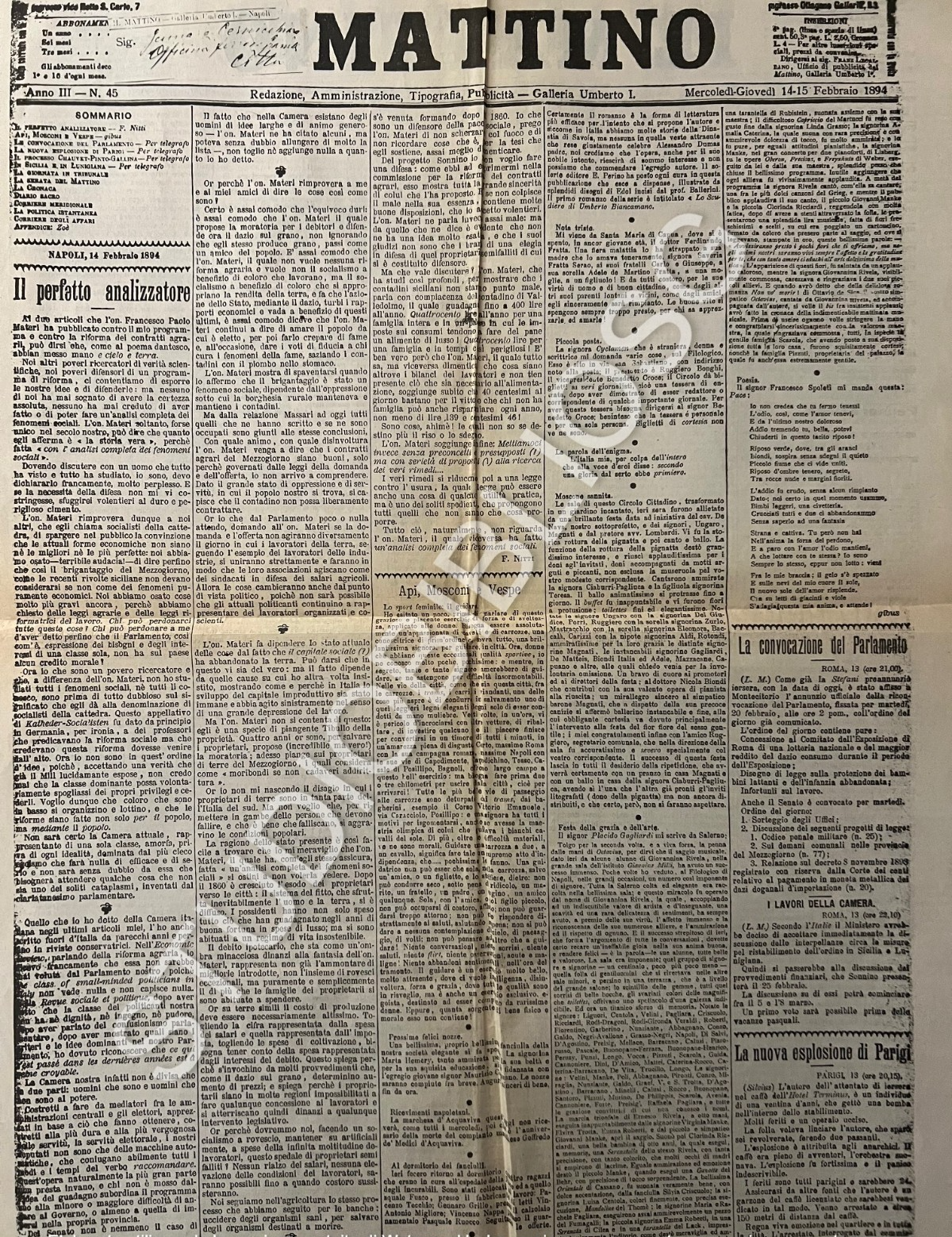 CORRIERE DI NAPOLI - IL MATTINO 1891 - 1901 , 8 PRIME PAGINE MATILDE SERAO GIBUS
